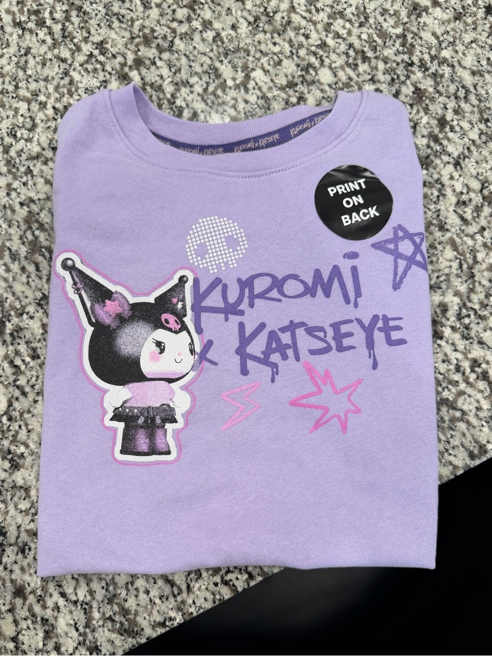 KATSEYE X KUROMI Short Sleeve Front and Back Graphic T Shirt Purple SIZE LARGE